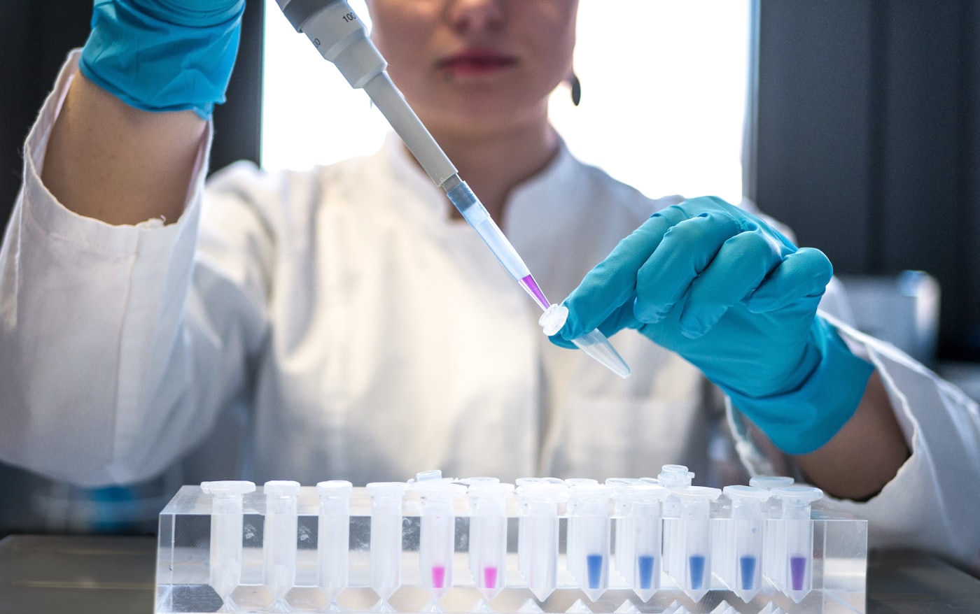 Researcher pipetting samples